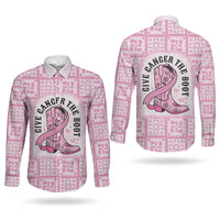 Give Cancer The Boot Pink Cowgirl Couples Matching Short Sleeve Bodycon Dress and Long Sleeve Button Shirt Hawaiian Paniolo Mixed Quilt Pattern Style