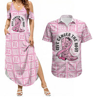 Give Cancer The Boot Pink Cowgirl Couples Matching Summer Maxi Dress and Hawaiian Shirt Hawaiian Paniolo Mixed Quilt Pattern Style