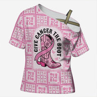 Give Cancer The Boot Pink Cowgirl Cross Shoulder Shirt Hawaiian Paniolo Mixed Quilt Pattern Style