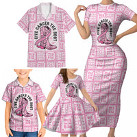 Give Cancer The Boot Pink Cowgirl Family Matching Short Sleeve Bodycon Dress and Hawaiian Shirt Hawaiian Paniolo Mixed Quilt Pattern Style