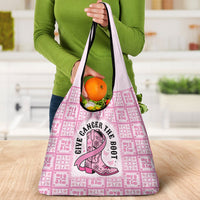 Give Cancer The Boot Pink Cowgirl Grocery Bag Hawaiian Paniolo Mixed Quilt Pattern Style