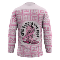 Give Cancer The Boot Pink Cowgirl Hockey Jersey Hawaiian Paniolo Mixed Quilt Pattern Style