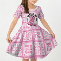 Give Cancer The Boot Pink Cowgirl Kid Short Sleeve Dress Hawaiian Paniolo Mixed Quilt Pattern Style