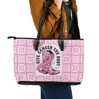 Give Cancer The Boot Pink Cowgirl Leather Tote Bag Hawaiian Paniolo Mixed Quilt Pattern Style