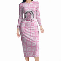 Give Cancer The Boot Pink Cowgirl Long Sleeve Bodycon Dress Hawaiian Paniolo Mixed Quilt Pattern Style