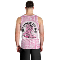Give Cancer The Boot Pink Cowgirl Men Tank Top Hawaiian Paniolo Mixed Quilt Pattern Style