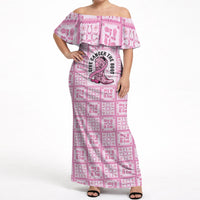 Give Cancer The Boot Pink Cowgirl Off Shoulder Maxi Dress Hawaiian Paniolo Mixed Quilt Pattern Style