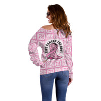 Give Cancer The Boot Pink Cowgirl Off Shoulder Sweater Hawaiian Paniolo Mixed Quilt Pattern Style