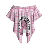 Give Cancer The Boot Pink Cowgirl Off Shoulder Wrap Waist Top Hawaiian Paniolo Mixed Quilt Pattern Style