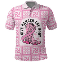 Give Cancer The Boot Pink Cowgirl Polo Shirt Hawaiian Paniolo Mixed Quilt Pattern Style