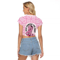 Give Cancer The Boot Pink Cowgirl Raglan Cropped T Shirt Hawaiian Paniolo Mixed Quilt Pattern Style