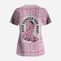 Give Cancer The Boot Pink Cowgirl Scrub Top Hawaiian Paniolo Mixed Quilt Pattern Style