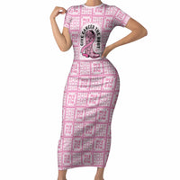 Give Cancer The Boot Pink Cowgirl Short Sleeve Bodycon Dress Hawaiian Paniolo Mixed Quilt Pattern Style