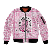 Give Cancer The Boot Pink Cowgirl Sleeve Zip Bomber Jacket Hawaiian Paniolo Mixed Quilt Pattern Style