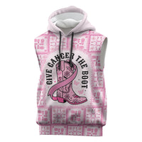 Give Cancer The Boot Pink Cowgirl Sleeveless Hoodie Hawaiian Paniolo Mixed Quilt Pattern Style