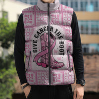 Give Cancer The Boot Pink Cowgirl Sleeveless Puffer Jacket Hawaiian Paniolo Mixed Quilt Pattern Style