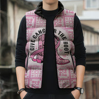 Give Cancer The Boot Pink Cowgirl Sleeveless Puffer Jacket Hawaiian Paniolo Mixed Quilt Pattern Style