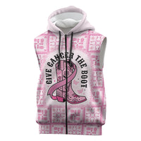 Give Cancer The Boot Pink Cowgirl Sleeveless Zip Hoodie Hawaiian Paniolo Mixed Quilt Pattern Style