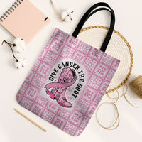 Give Cancer The Boot Pink Cowgirl Tote Bag Hawaiian Paniolo Mixed Quilt Pattern Style