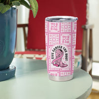 Give Cancer The Boot Pink Cowgirl Tumbler Cup Hawaiian Paniolo Mixed Quilt Pattern Style
