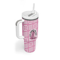 Give Cancer The Boot Pink Cowgirl Tumbler With Handle Hawaiian Paniolo Mixed Quilt Pattern Style