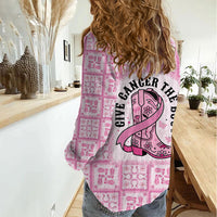 Give Cancer The Boot Pink Cowgirl Women Casual Shirt Hawaiian Paniolo Mixed Quilt Pattern Style