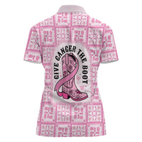 Give Cancer The Boot Pink Cowgirl Women Polo Shirt Hawaiian Paniolo Mixed Quilt Pattern Style