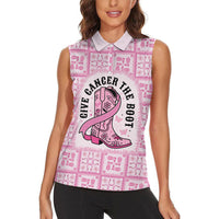 Give Cancer The Boot Pink Cowgirl Women Sleeveless Polo Shirt Hawaiian Paniolo Mixed Quilt Pattern Style