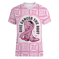 Give Cancer The Boot Pink Cowgirl Women V-Neck T-Shirt Hawaiian Paniolo Mixed Quilt Pattern Style
