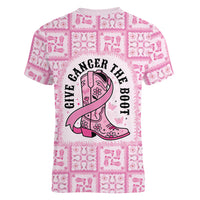 Give Cancer The Boot Pink Cowgirl Women V-Neck T-Shirt Hawaiian Paniolo Mixed Quilt Pattern Style