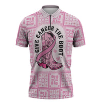 Give Cancer The Boot Pink Cowgirl Zipper Polo Shirt Hawaiian Paniolo Mixed Quilt Pattern Style