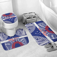Personalised Toa Samoa Rugby Spirit Bathroom Set Blue Samoan Tribal Pattern - Polynesian Pride