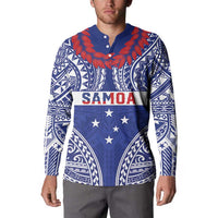 Personalised Toa Samoa Rugby Spirit Button Sweatshirt Blue Samoan Tribal Pattern - Polynesian Pride