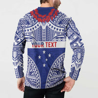 Personalised Toa Samoa Rugby Spirit Button Sweatshirt Blue Samoan Tribal Pattern - Polynesian Pride