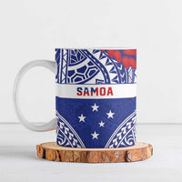 Personalised Toa Samoa Rugby Spirit Ceramic Mug Blue Samoan Tribal Pattern - Polynesian Pride