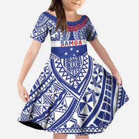 Personalised Toa Samoa Rugby Spirit Family Matching Long Sleeve Bodycon Dress and Hawaiian Shirt Blue Samoan Tribal Pattern - Polynesian Pride