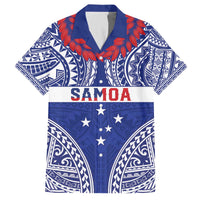 Personalised Toa Samoa Rugby Spirit Family Matching Off The Shoulder Long Sleeve Dress and Hawaiian Shirt Blue Samoan Tribal Pattern - Polynesian Pride