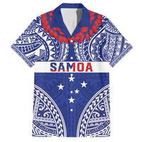 Personalised Toa Samoa Rugby Spirit Family Matching Off Shoulder Short Dress and Hawaiian Shirt Blue Samoan Tribal Pattern - Polynesian Pride