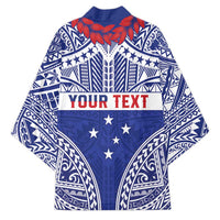Personalised Toa Samoa Rugby Spirit Kimono Blue Samoan Tribal Pattern - Polynesian Pride