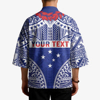 Personalised Toa Samoa Rugby Spirit Kimono Blue Samoan Tribal Pattern - Polynesian Pride