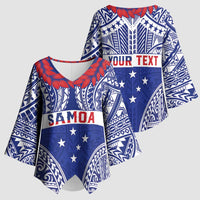 Personalised Toa Samoa Rugby Spirit Kimono Sleeve Blouse Blue Samoan Tribal Pattern - Polynesian Pride