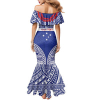 Personalised Toa Samoa Rugby Spirit Mermaid Dress Blue Samoan Tribal Pattern - Polynesian Pride