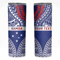 Personalised Toa Samoa Rugby Spirit Skinny Tumbler Blue Samoan Tribal Pattern - Polynesian Pride