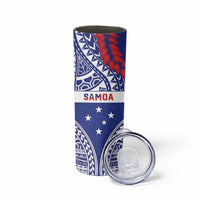 Personalised Toa Samoa Rugby Spirit Skinny Tumbler Blue Samoan Tribal Pattern - Polynesian Pride