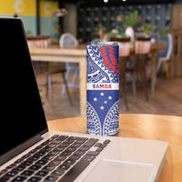 Personalised Toa Samoa Rugby Spirit Skinny Tumbler Blue Samoan Tribal Pattern - Polynesian Pride