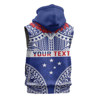 Personalised Toa Samoa Rugby Spirit Sleeveless Hoodie Blue Samoan Tribal Pattern - Polynesian Pride