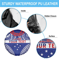 Personalised Toa Samoa Rugby Spirit Spare Tire Cover Blue Samoan Tribal Pattern - Polynesian Pride