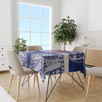 Personalised Toa Samoa Rugby Spirit Tablecloth Blue Samoan Tribal Pattern - Polynesian Pride