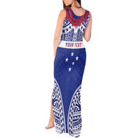 Personalised Toa Samoa Rugby Spirit Tank Maxi Dress Blue Samoan Tribal Pattern - Polynesian Pride
