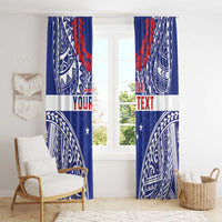 Personalised Toa Samoa Rugby Spirit Window Curtain Blue Samoan Tribal Pattern - Polynesian Pride